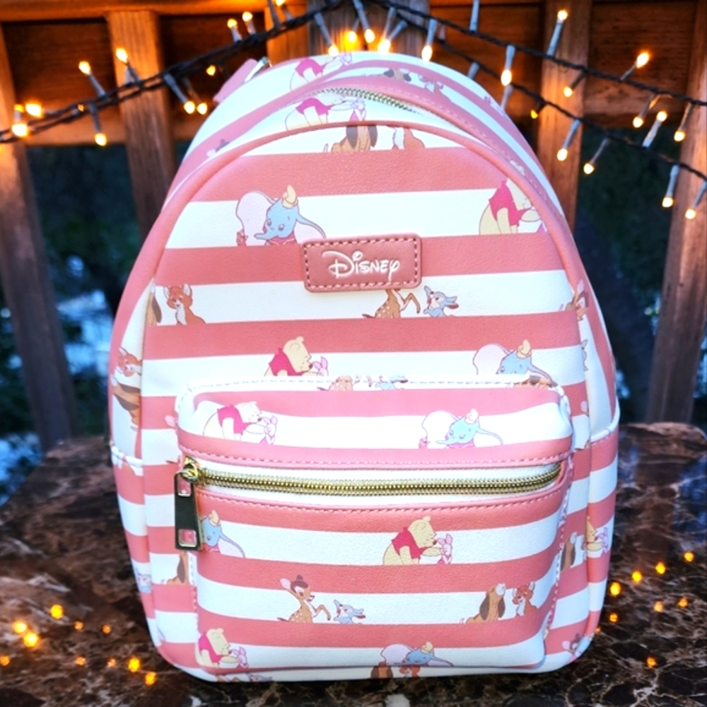Disney Pink and White Striped Winnie the Pooh Loungefly Backpack